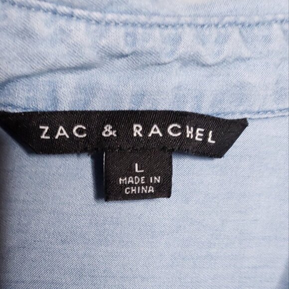 Zac & Rachel Womens Blue Lyocel Asymmetrical Button Down Shirt Large - Picture 5 of 7